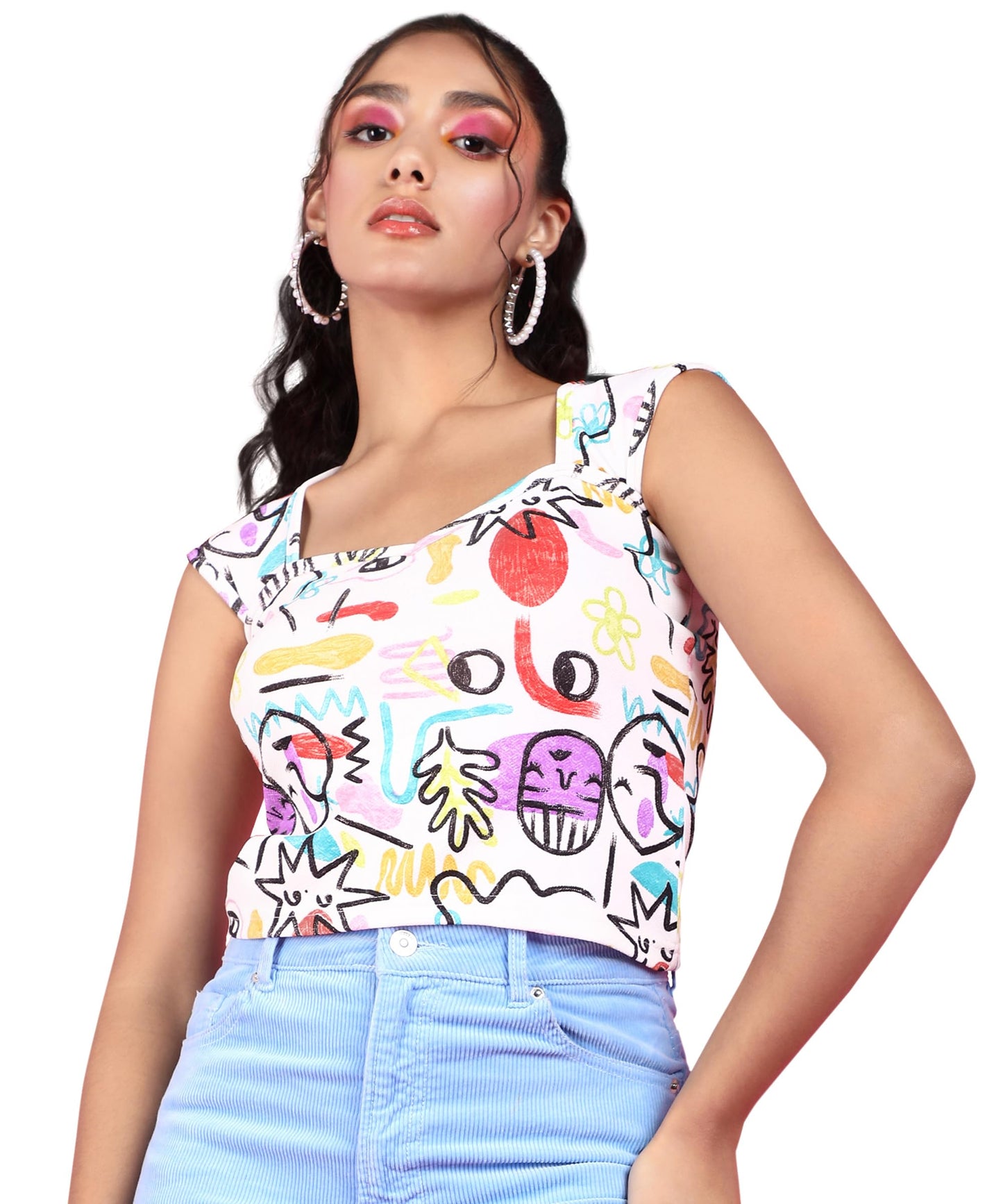 POPWINGS Casual Crush Design Sweetheart Neck Sleeveless Tops for Women || Latest Stylish Western Tops for Women || Summer Women