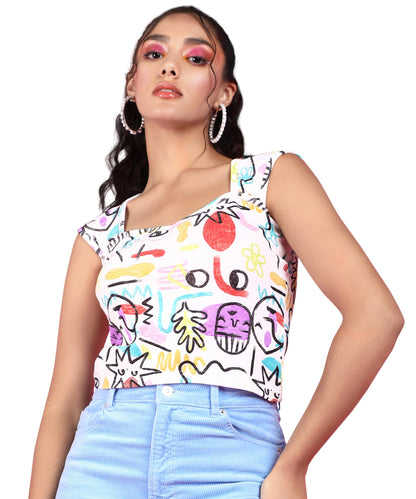 POPWINGS Casual Crush Design Sweetheart Neck Sleeveless Tops for Women || Latest Stylish Western Tops for Women || Summer Women