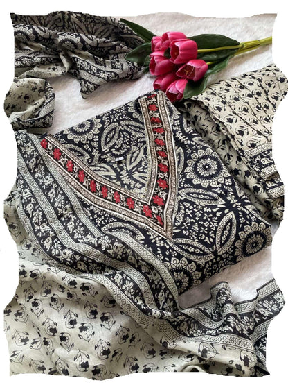 Pinkmint WomenS Hevy Cotton Blend Black Kurta Set L Stitched Printed Dupatta Set L Stylish Women Festival Dress (Pack Of 1)