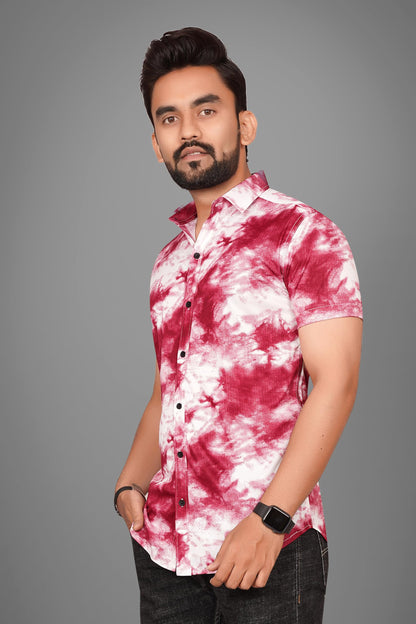 Besix MenS Lycra Blend Dyed Printed Shirt With Mandarin Collared Full Sleeve Button Closure Curved Hem Straight | Hs_501_Maroon