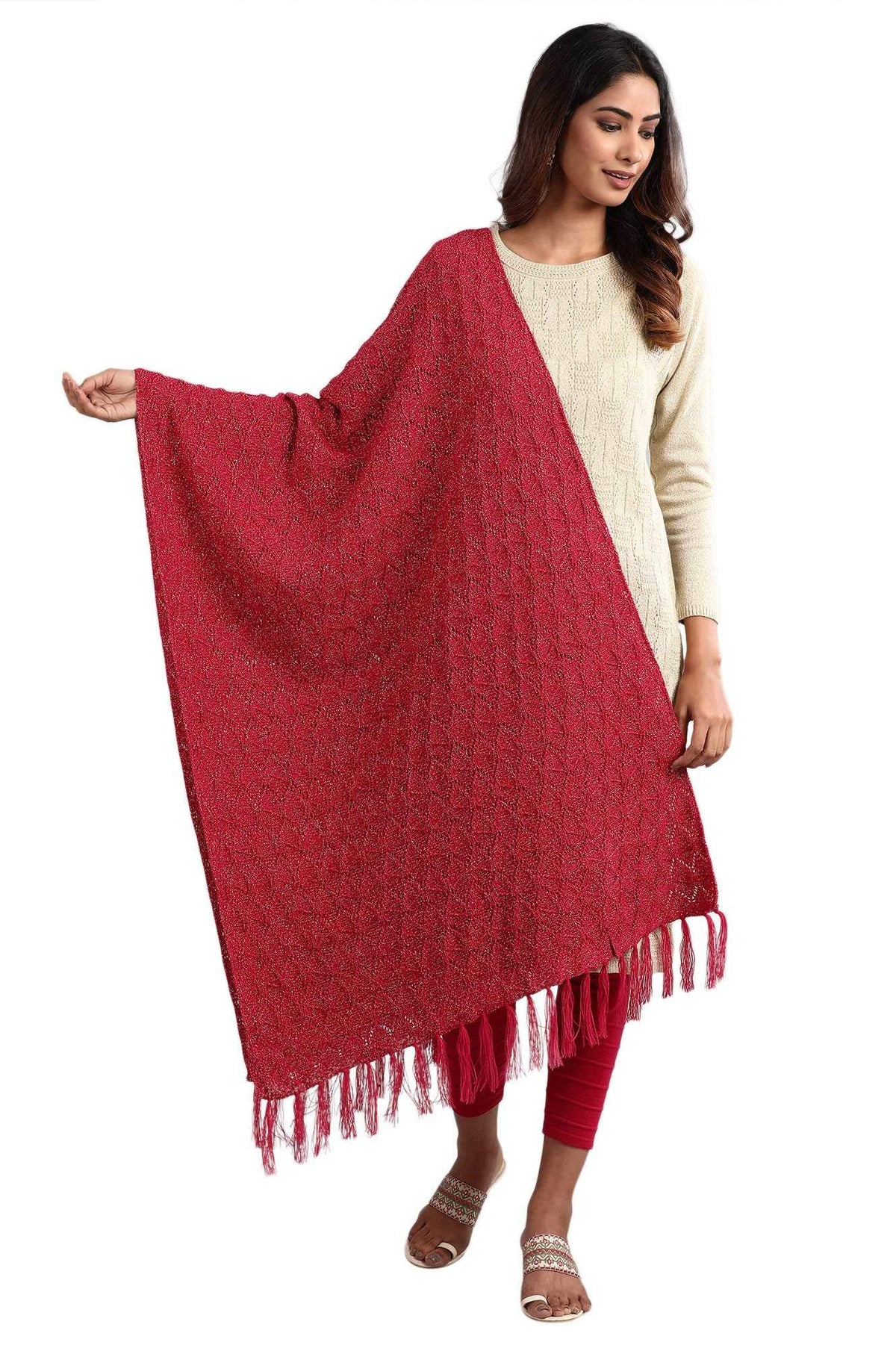 Aurelia Womens Acrylic Pink Knitted Shawl Shawl, Pink, One Size,White