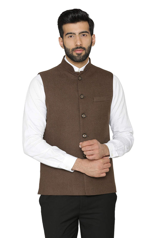 WINTAGE Mens Tweed Wool Festive and Casual Nehru Jacket Vest Waistcoat : Brown