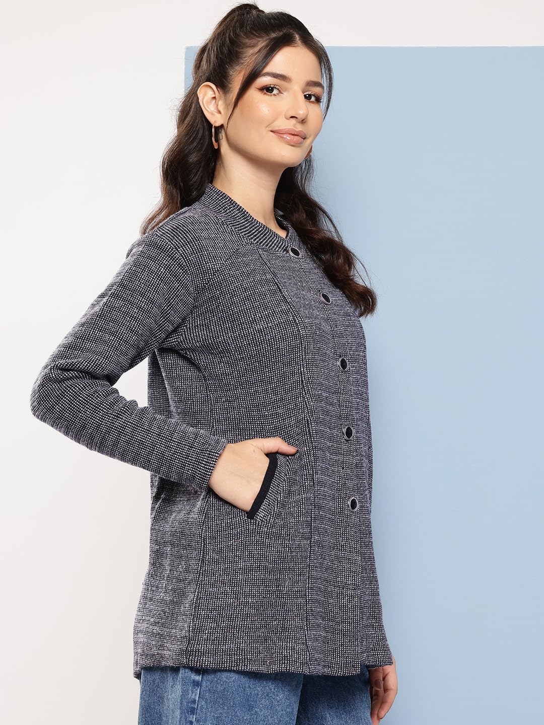 Aarika Womens Winter Wear Black Colour Solid Woolen Cardigan (S-L)