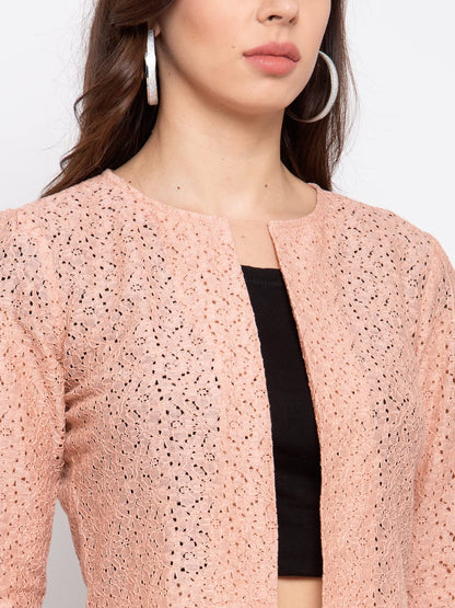 Style Quotient Women Nude Self Design Floral lace Regular Open Front Shrug