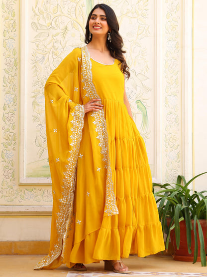 Fashion Basket Georgette Anarkali Dress For Women Yellow