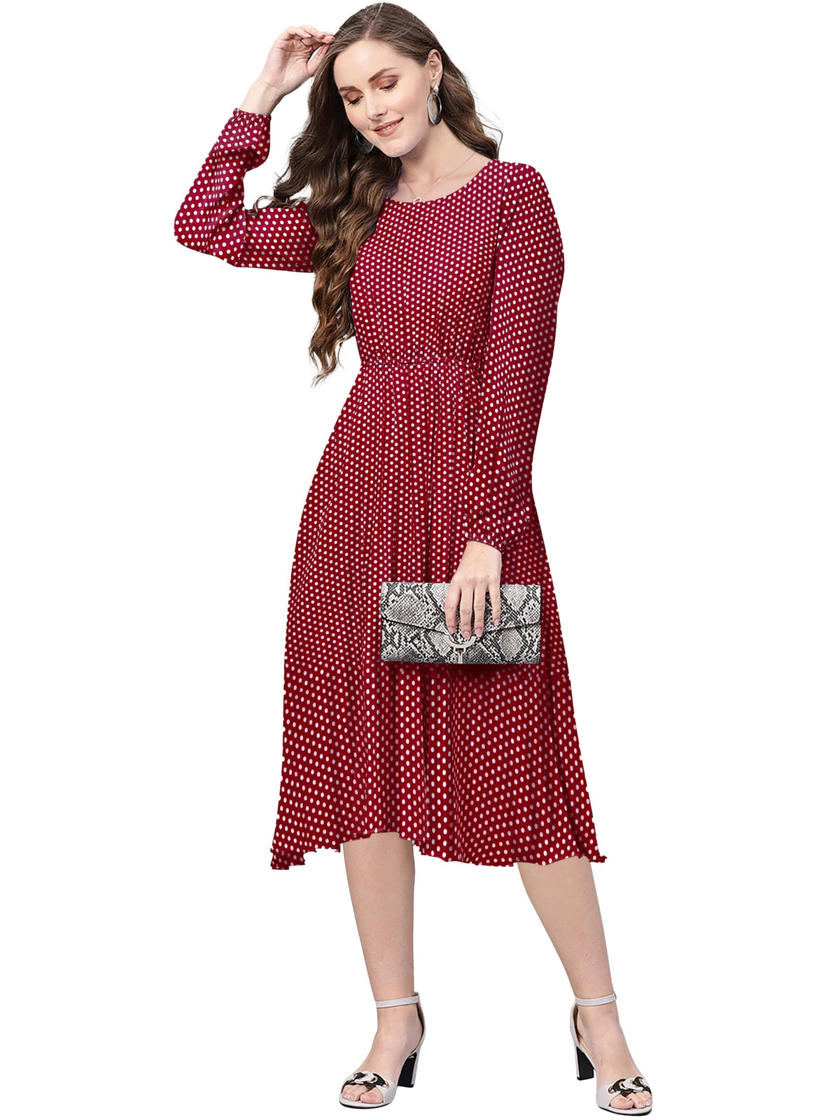 Toochki Dress For Women | Dresses For Women | One Piece Dress | Flared Dress For Women | Maroon Dress | Midi Length Dress | Cott