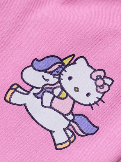 The Souled Store Hello Kitty: Unicorn Girls Drawstring Pink Printed Cotton Joggers (2-8 Yrs)