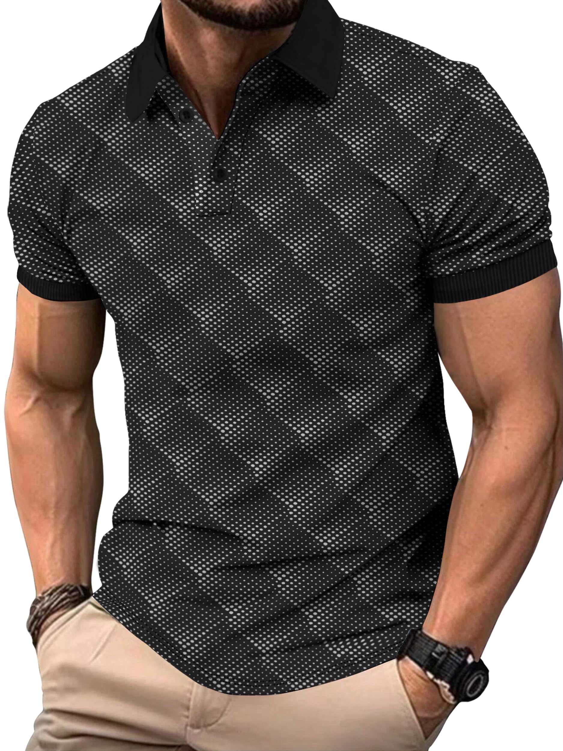 Noble Monk Men Ragular Polo Neck T-Shirts | Printed Tshirt For Men And Boys Black White