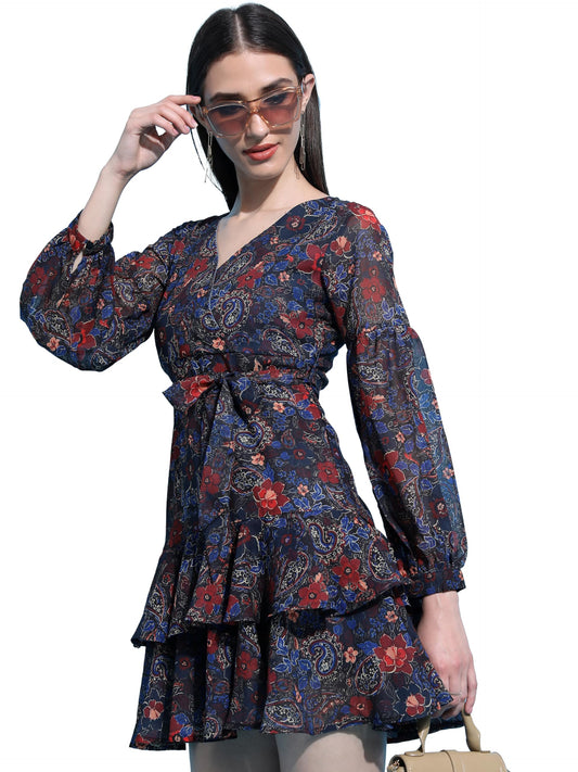 Ketch WomenS Polyester Wrap Mini Dress (Khj6000300_Multi Color