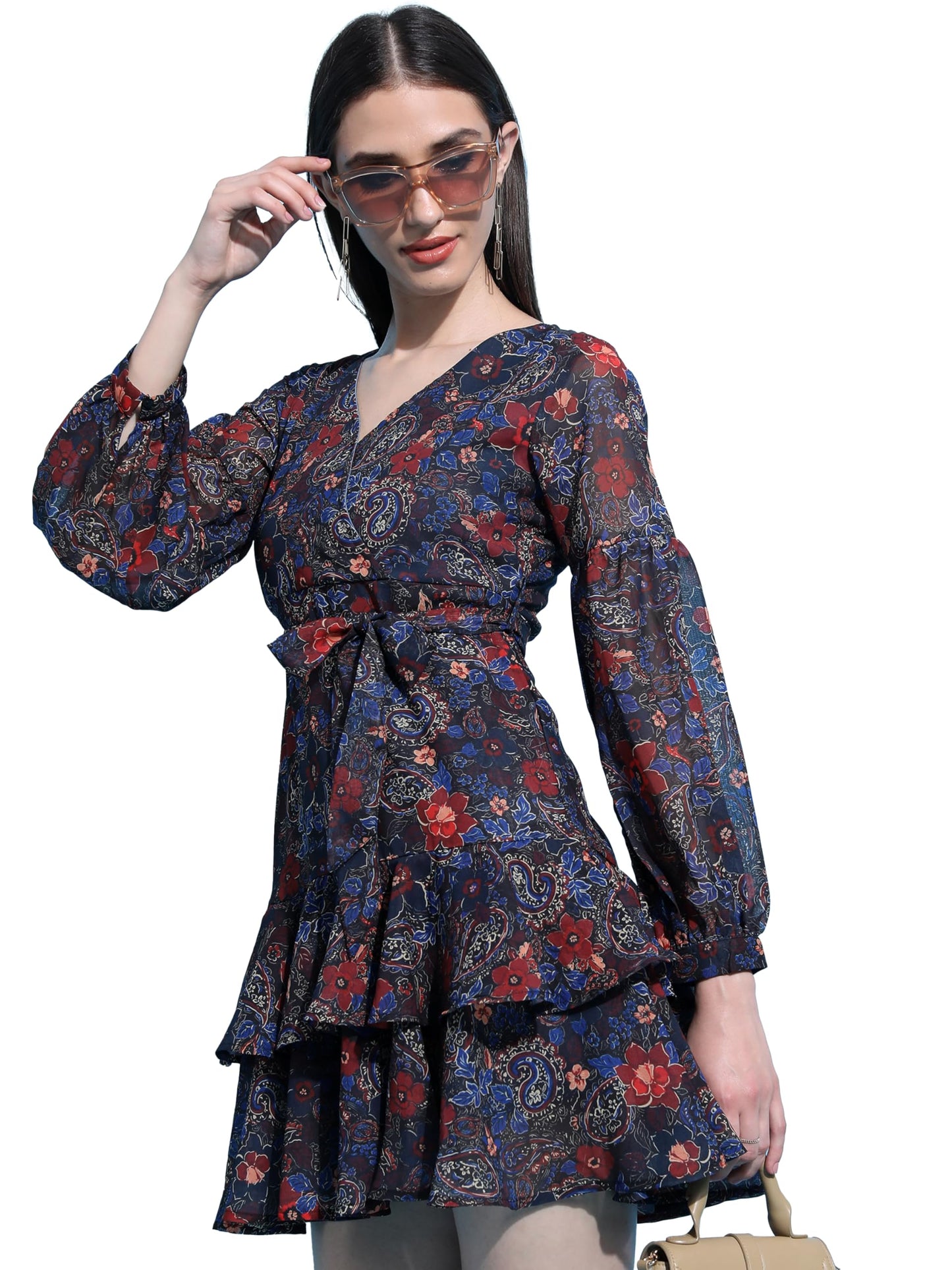 Ketch Women'S Polyester Wrap Mini Dress (Khj6000300_Multi Color