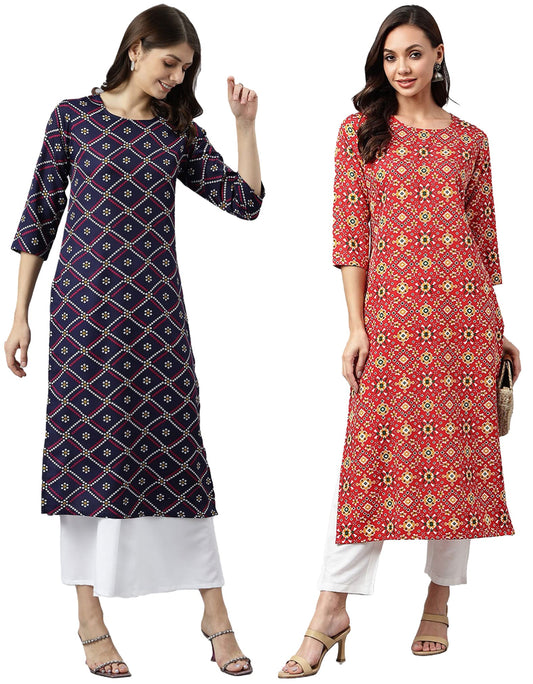 ANNI DESIGNER Women's Crepe Straight Printed Kurta Pack of 2 (PAGA Combo_023)