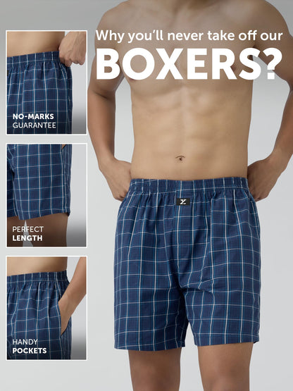 XYXX Mens Super Combed Cotton Checkmate Boxer Shorts Elasticated Waist, Drawstring | Loungewear for Men Pack of 2 (XXL; Multi B