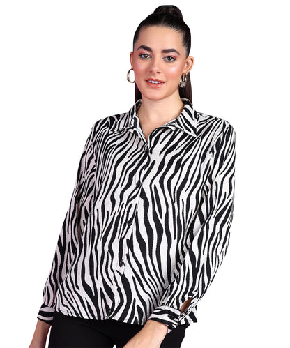 POPWINGS Printed Full-Sleeves Regular-Fit Polyester Printed Shirt for Women Stylish Western Casual Wear