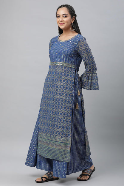 Aurelia Women Bright Blue Polyester Straight Kurta, Palazzos, Dupatta Suit Set_23Auas13830-507590