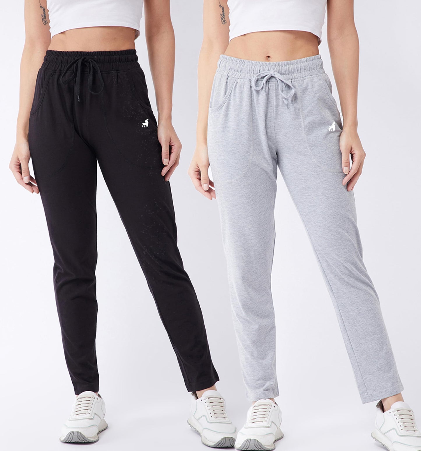 Modeve  Women Cotton Blend Pack of 2 Track Pant for Summer || Women Lower || Women Pyjama || Lounge Pants_Black and Light Grey_X