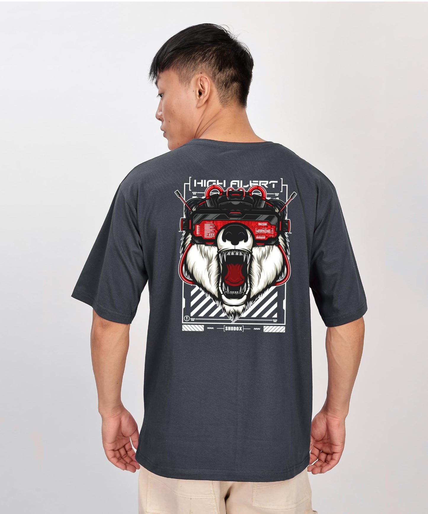 SHODOX Mens 100% Cotton Oversized Half Sleeve Tshirt for Men - Drop Shoulder Front and Back Printed Round Neck Tshirts, Relaxed