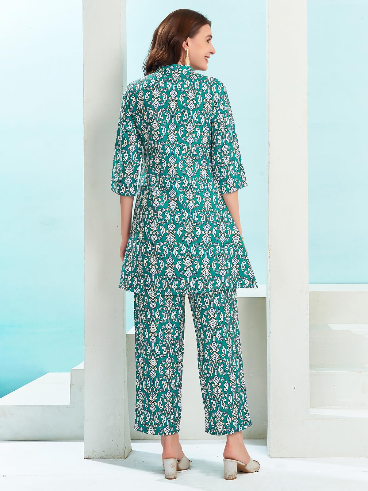 Selvia Co-ords Set for Women | Cotton Blend Top & Trouser Co-ords Set | Formal Co-ords Set for Women | Printed Two Piece Co-ord
