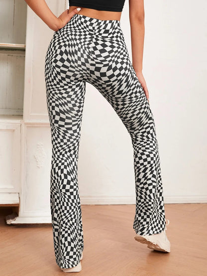 Shasmi Womens & Girls Black Checkered Print Dress Pants Stretchy Work Slacks Business Casual Office Bell-Bottom/Boot-Cut Elasti