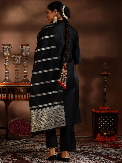 Libas Womens Woven Design Cotton Blend Straight Kurta With Trousers And Dupatta