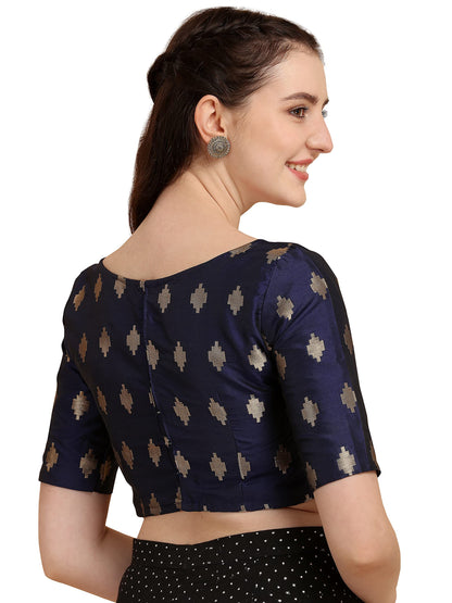 OOMPH! Womens Indian Ethnic Wear Designer Zari Work Boat Neck Half Sleeve Readymade Non - Padded Blouse for Saree and Lehnga an