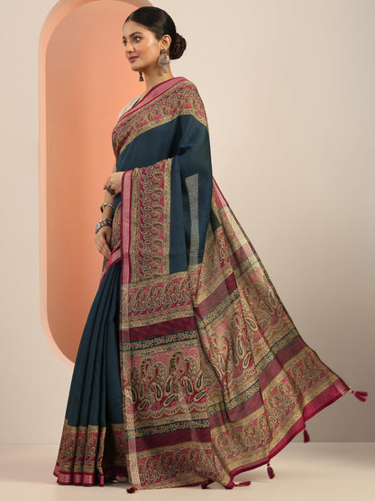 Libas Womens Printed Cotton Blend Saree With Blouse Piece