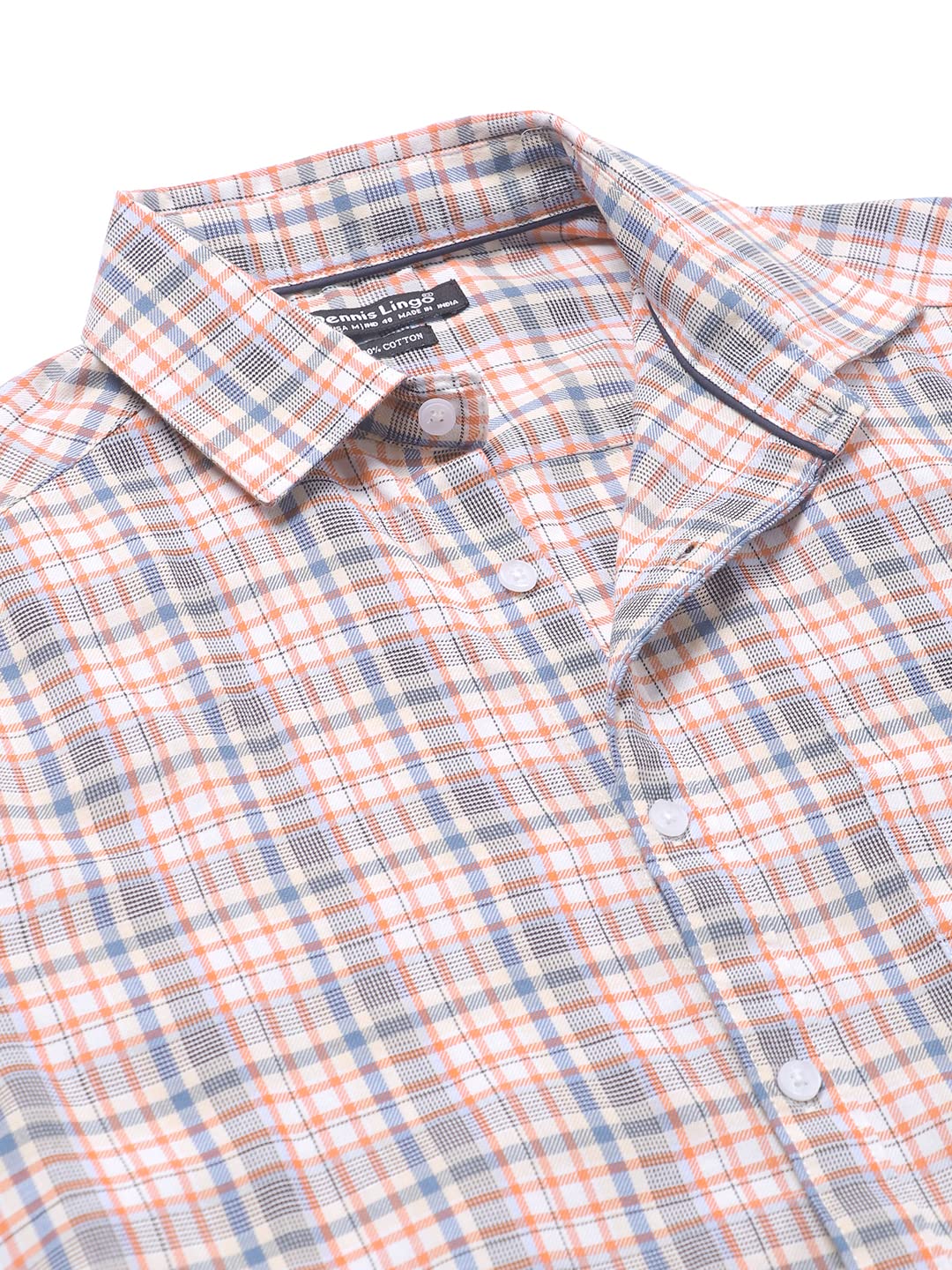 Dennis Lingo MenS Orange Full Sleeves Checks Casual Shirt