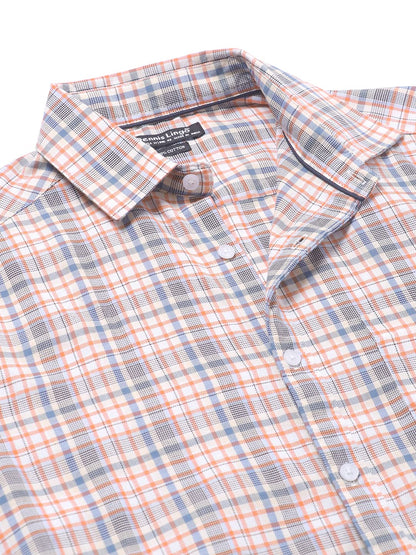 Dennis Lingo MenS Orange Full Sleeves Checks Casual Shirt
