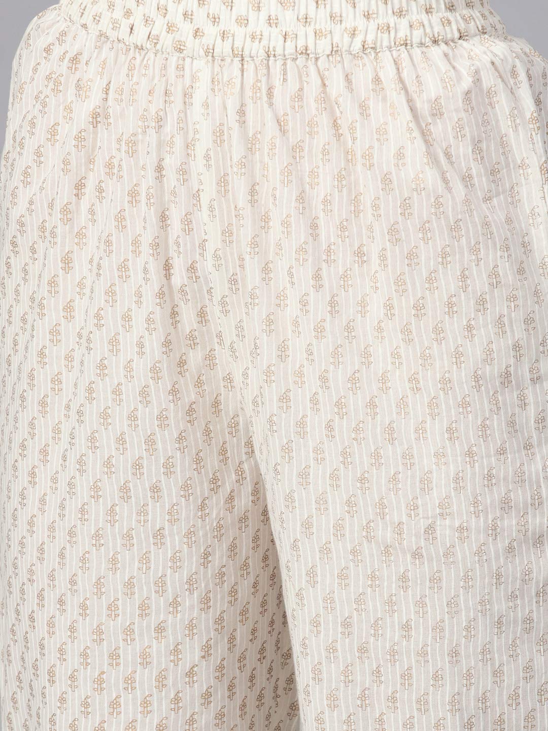 idaLia Women's Off White Printed Cotton Kurta with Printed Pants