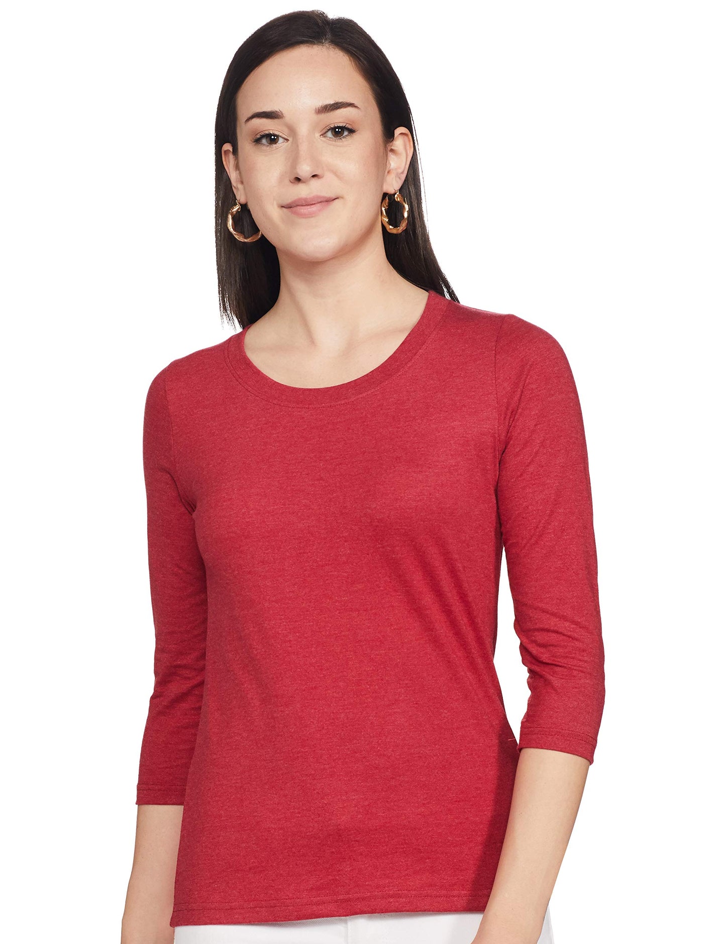 Campus Sutra Womens Solid Red Crew Neck Long Sleeve Regular Fit Top for Casual Wear | Structured Top Crafted with Comfort Fit a