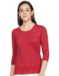 Campus Sutra Womens Solid Red Crew Neck Long Sleeve Regular Fit Top for Casual Wear | Structured Top Crafted with Comfort Fit a