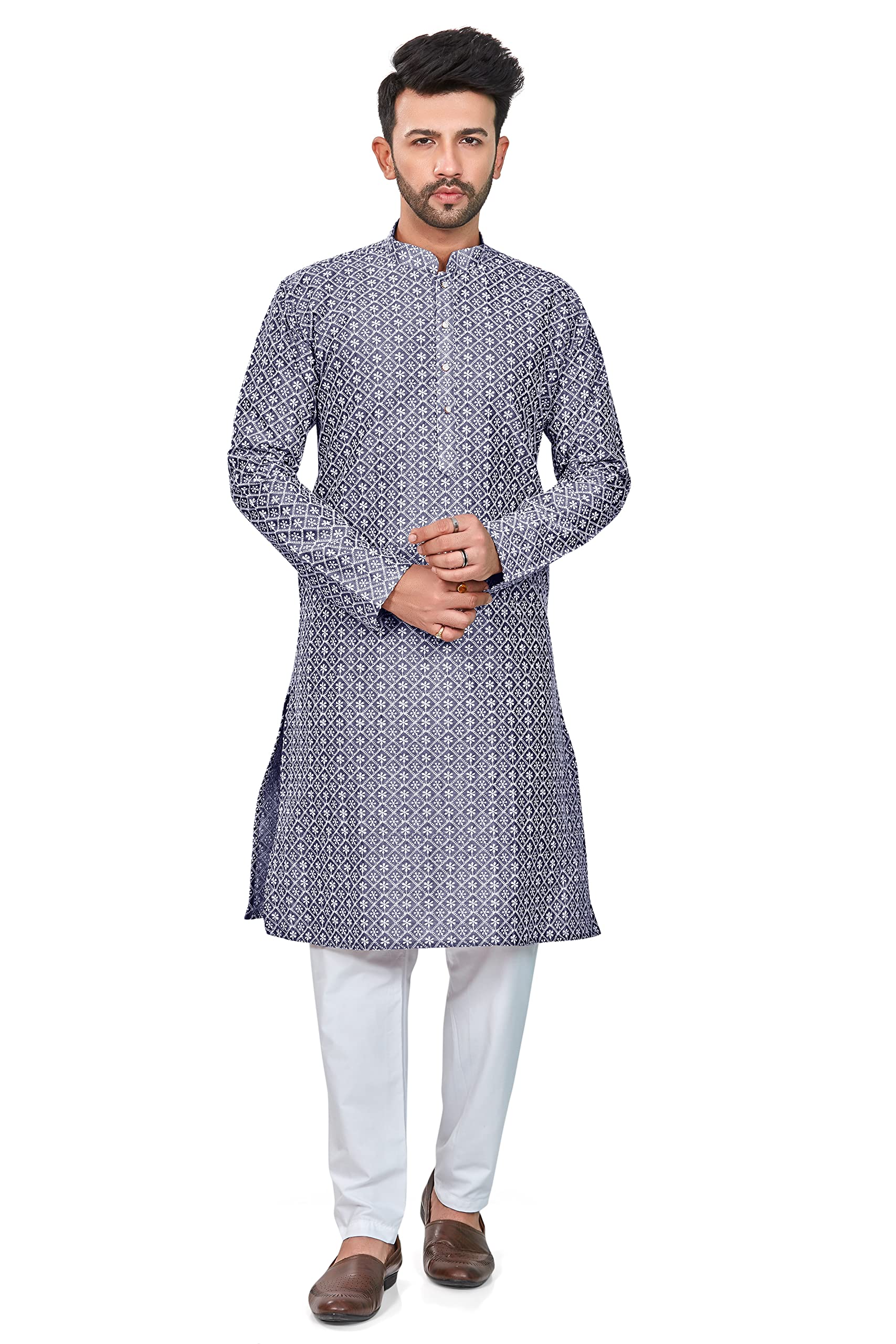 Be Active MenS Embroidered Lucknowi Grey Kurta Set || Men Kurta Pajama || Men Kurta Pajama Set || Kurta Pajama For Men (Rfsk001