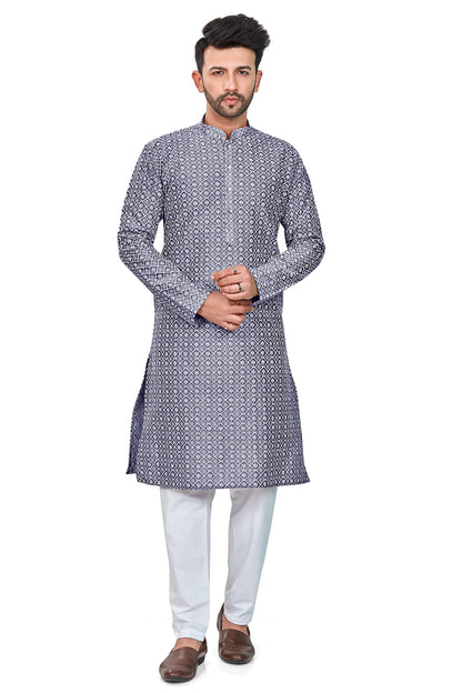 Be Active MenS Embroidered Lucknowi Grey Kurta Set || Men Kurta Pajama || Men Kurta Pajama Set || Kurta Pajama For Men (Rfsk001