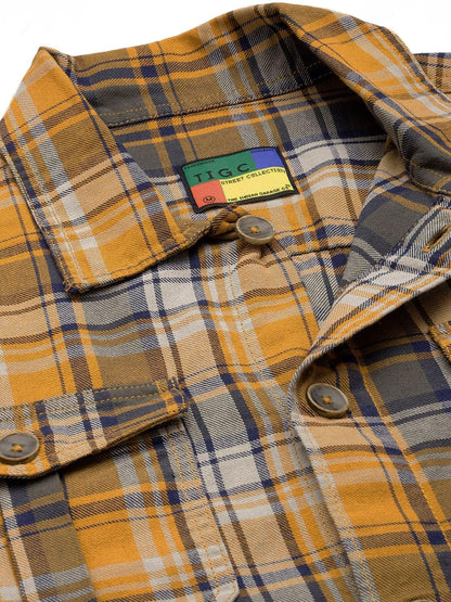 The Indian Garage Co Men Yellow Regular Fit Checkered Over Shirt