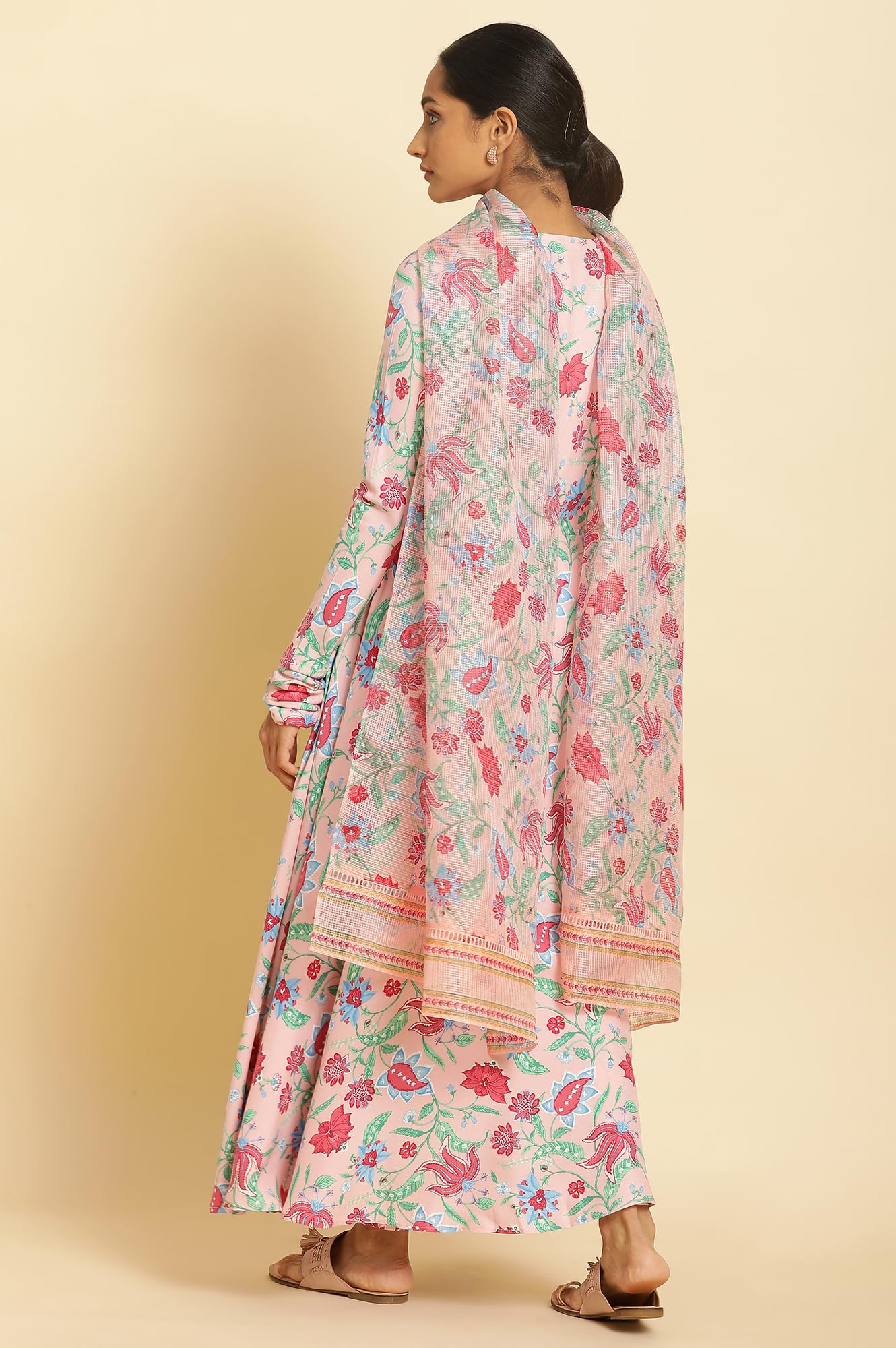 W for Woman Women's Rayon Floral Kurta, Straight Pant & Dupatta