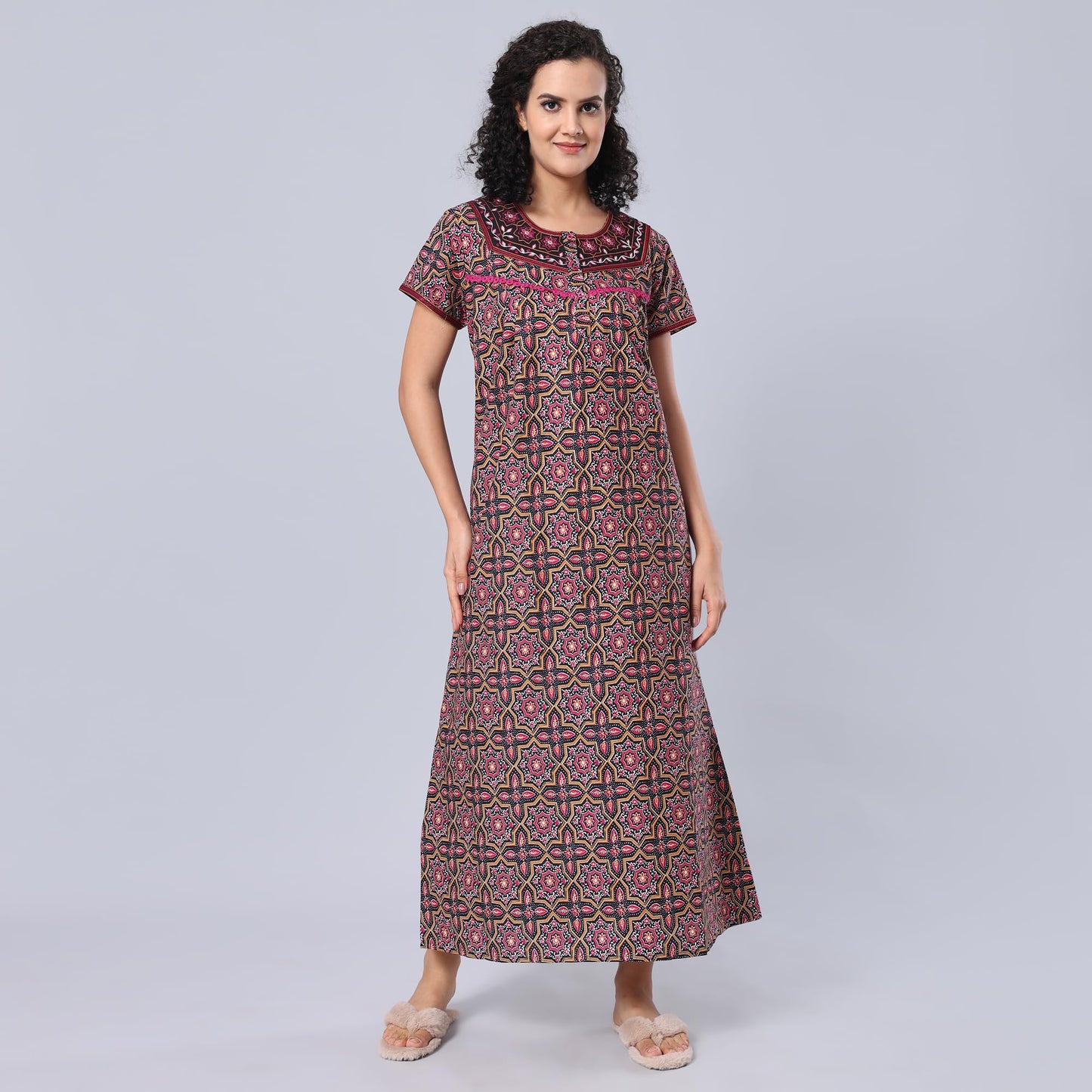 Evolove WomenS 100% Cotton Supersoft With Beautiful Embroidery Long Maxi Night Gown Nighty Dress With Pocket, Most Comfortable