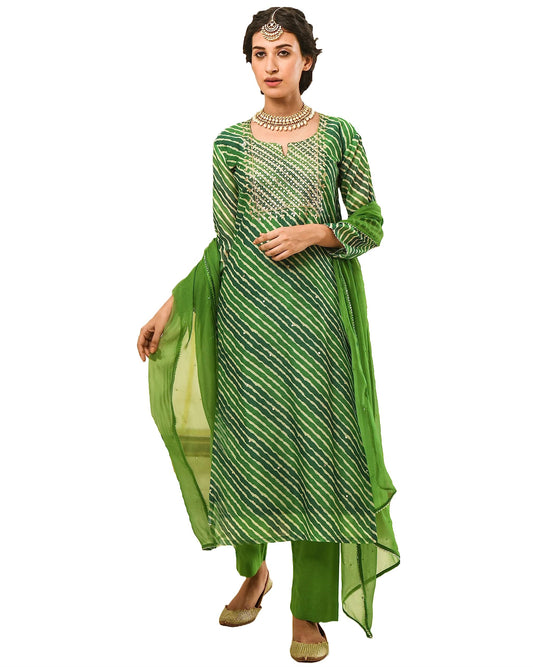 Anni Designer WomenS Georgette Printed Straight Embroidered Kurta With Pant & Dupatta (Rupkla Mehandi_Xxl_Green_Xx-Large)