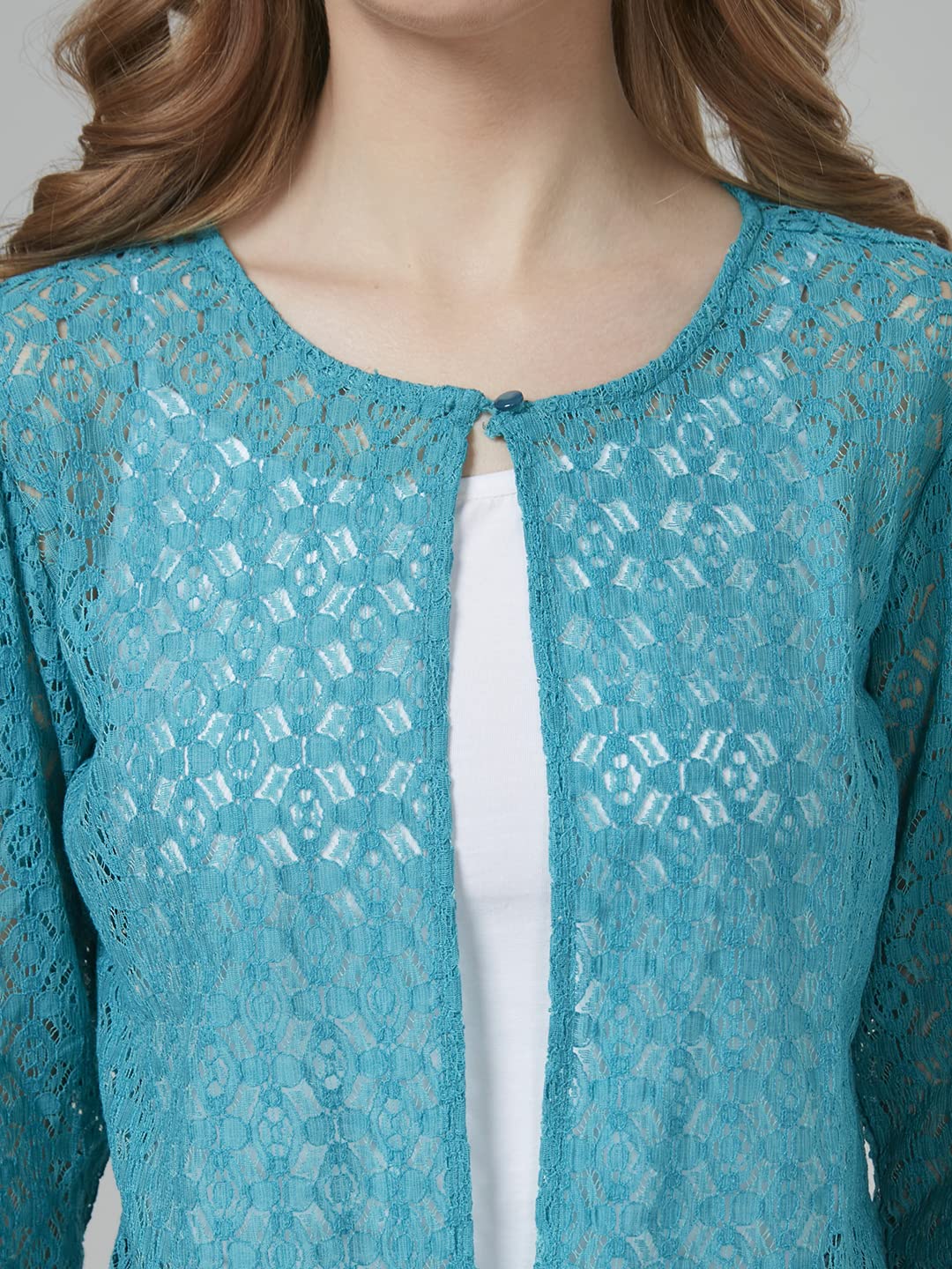 Style Quotient Women Self Design Open Front Cotton Shrug Blue