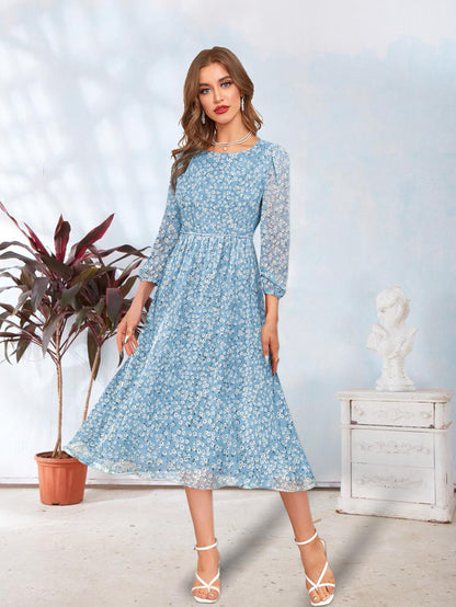 Toochki WomenS Sky Blue Georgette Floral Fit & Flared Regular Fit Western Below Knee Length Kurti A Line Style Summer Wear Kurt