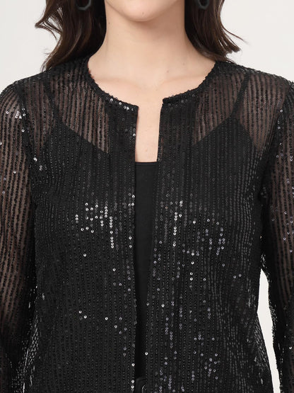 Style Quotient Black on Black Sequins Shrug