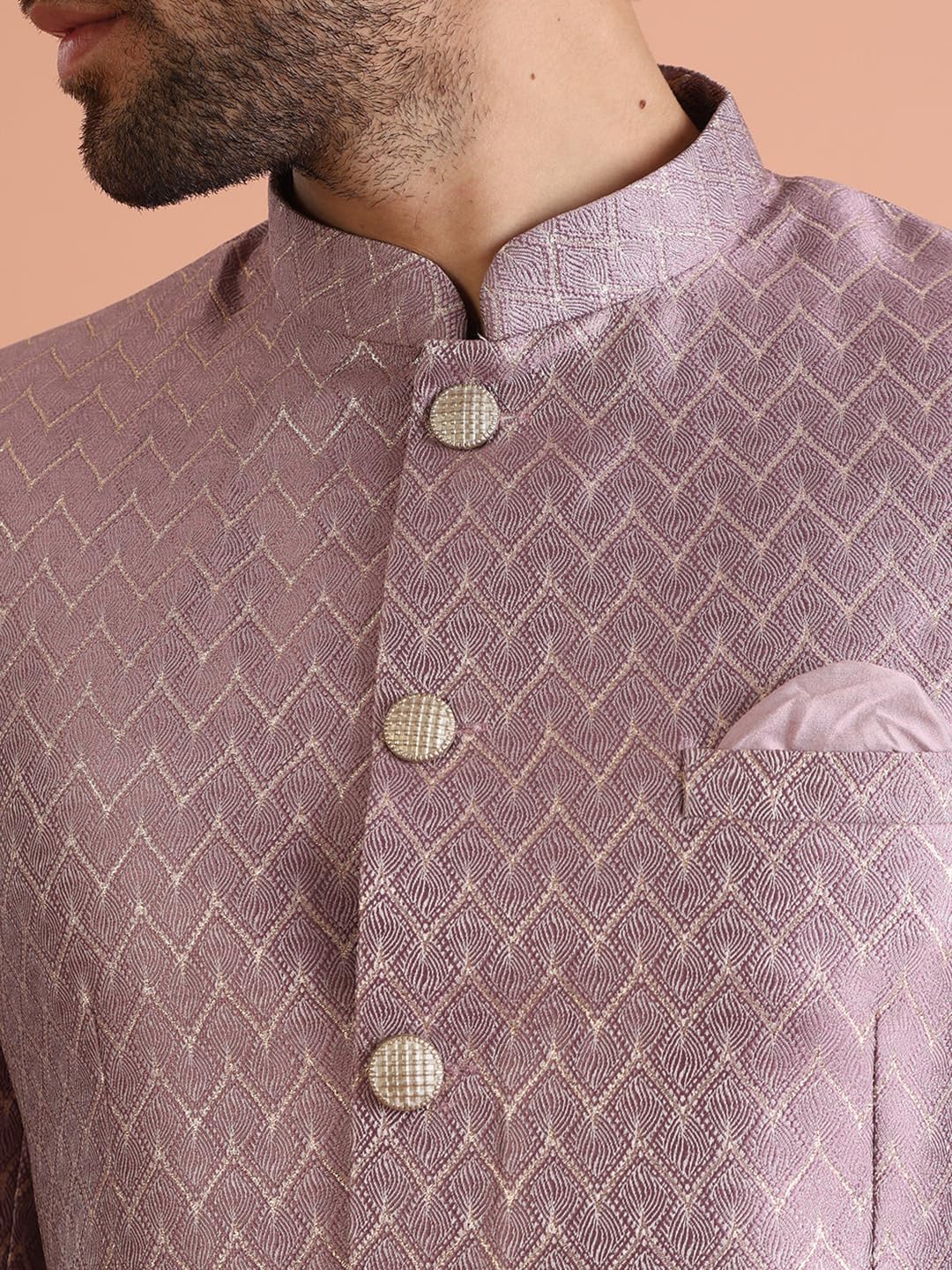 Kisah MenS Jodhpuri Bandhgala  Woven Jacquard Ethnic Jacket For Men - Regular Fit Wedding & Festivals - Dry Clean Only, Lilac, 4