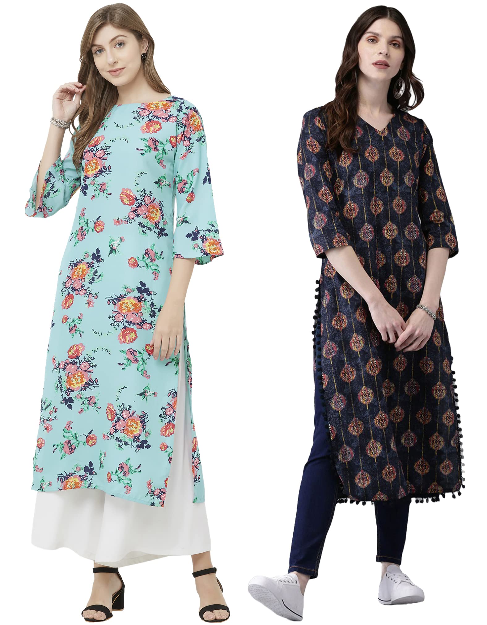 ANNI DESIGNER Women's Crepe Straight Printed Kurta Pack of 2 (PAGA Combo_016)