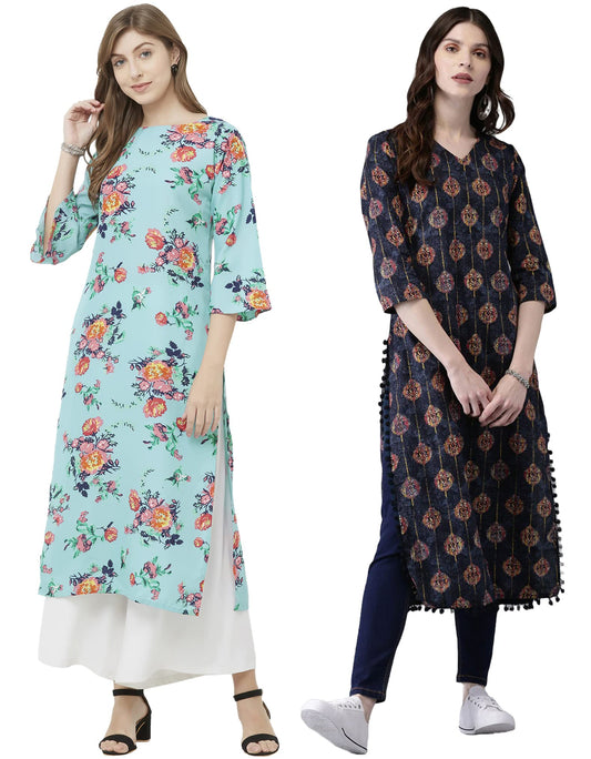 ANNI DESIGNER Women's Crepe Straight Printed Kurta Pack of 2 (PAGA Combo_016)