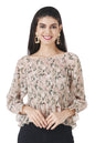 POPWINGS Casual Floral Print Chiffon Tops for Women || Full Sleeves Summer Tops for Women || Square Neck Smocking Pattern Tops f