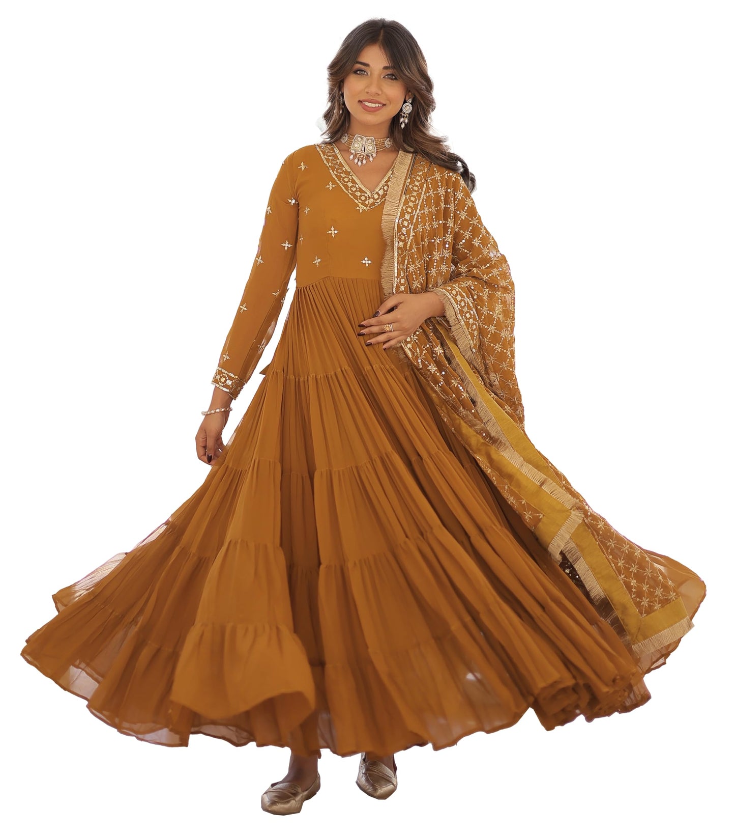 Fashion Basket WomenS Georgette Anarkali Dress Yellow