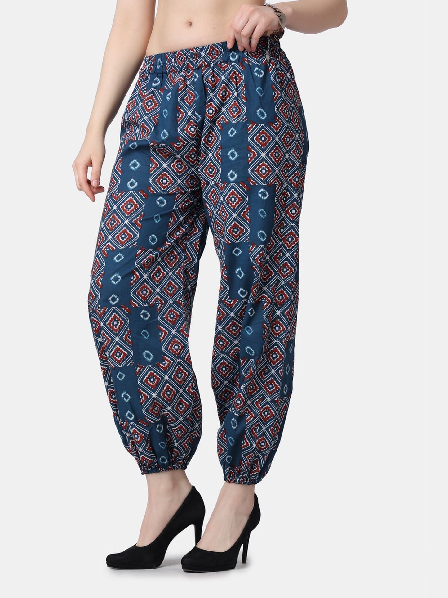 POPWINGS Casual Bagru Printed Joggers for Women || Pull On Joggers for Women || Comfortable Casual Women Joggers for Summer || L