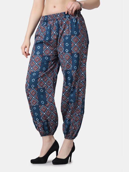POPWINGS Casual Bagru Printed Joggers for Women || Pull On Joggers for Women || Comfortable Casual Women Joggers for Summer || L