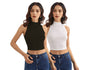 Shasmi Womens & Girls Solid Ribbed Round Neck Collarless Sleeveless Slim Fit Simplicity Tank Tops (Pack of 2) (TOP 37 Black Wh