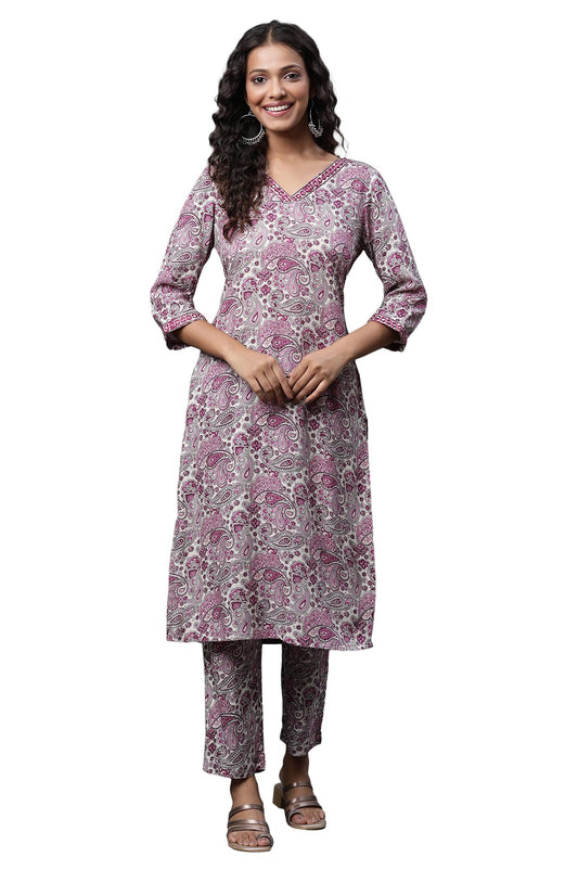 Aurelia Women's Floral Print Viscose Kurta Set with Trouser