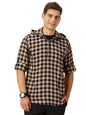 Thomas Scott 100% Cotton Checkred Hodiee Half Placket Shirts for Mens