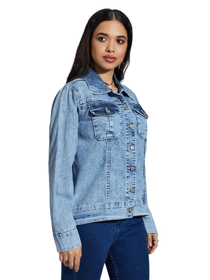 Miss Chase Womens Full Sleeve Pearl Denim Jacket (MCAW24DEN05-94-158-06, Light Blue, XL)